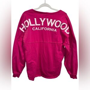 Spirit Hollywood California Bright Pink V-Neck Long Sleeve T-Shirt size Medium